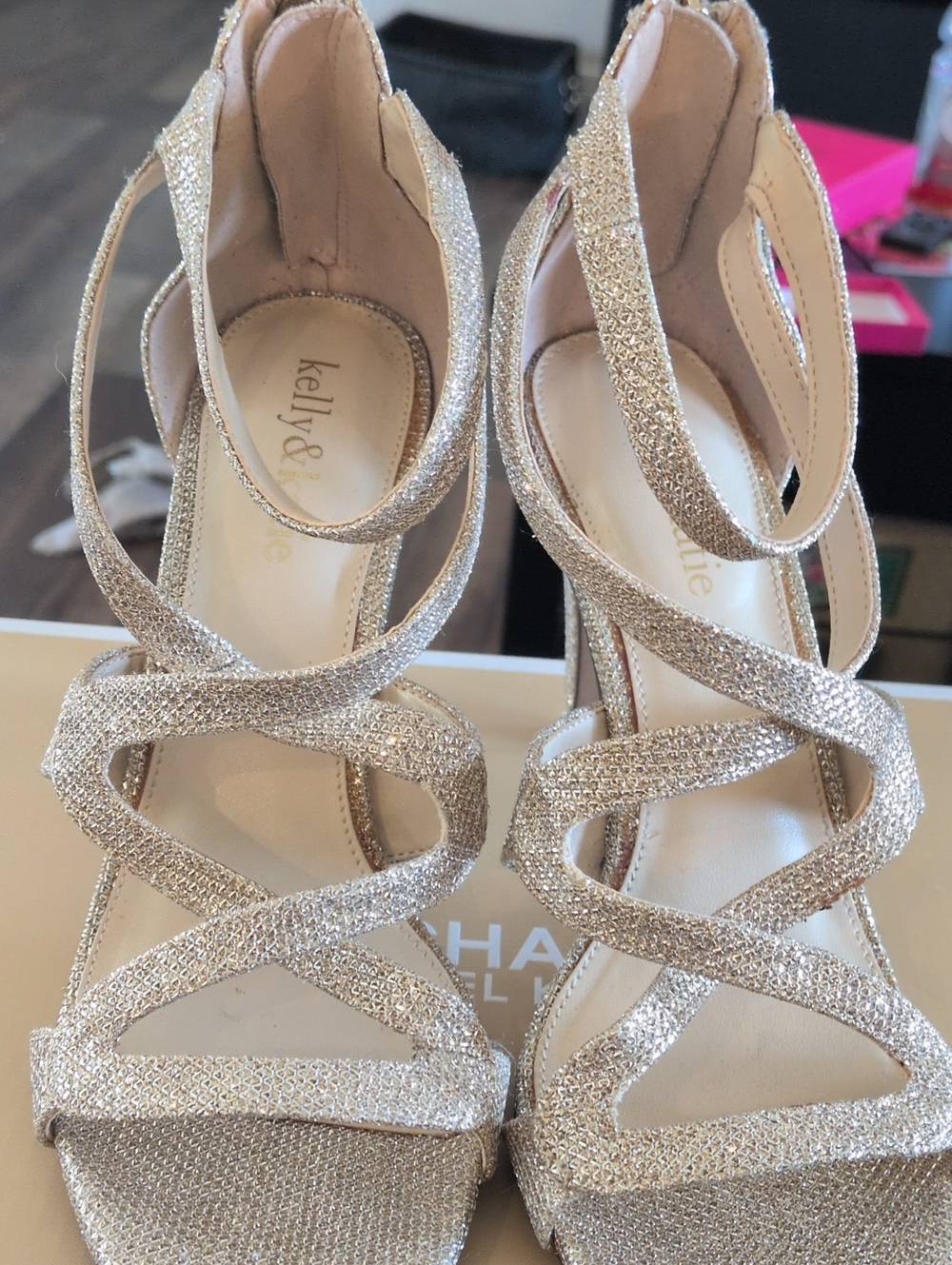 Kelly & Katie Glitter Strappy High Heel Sandals — Gold